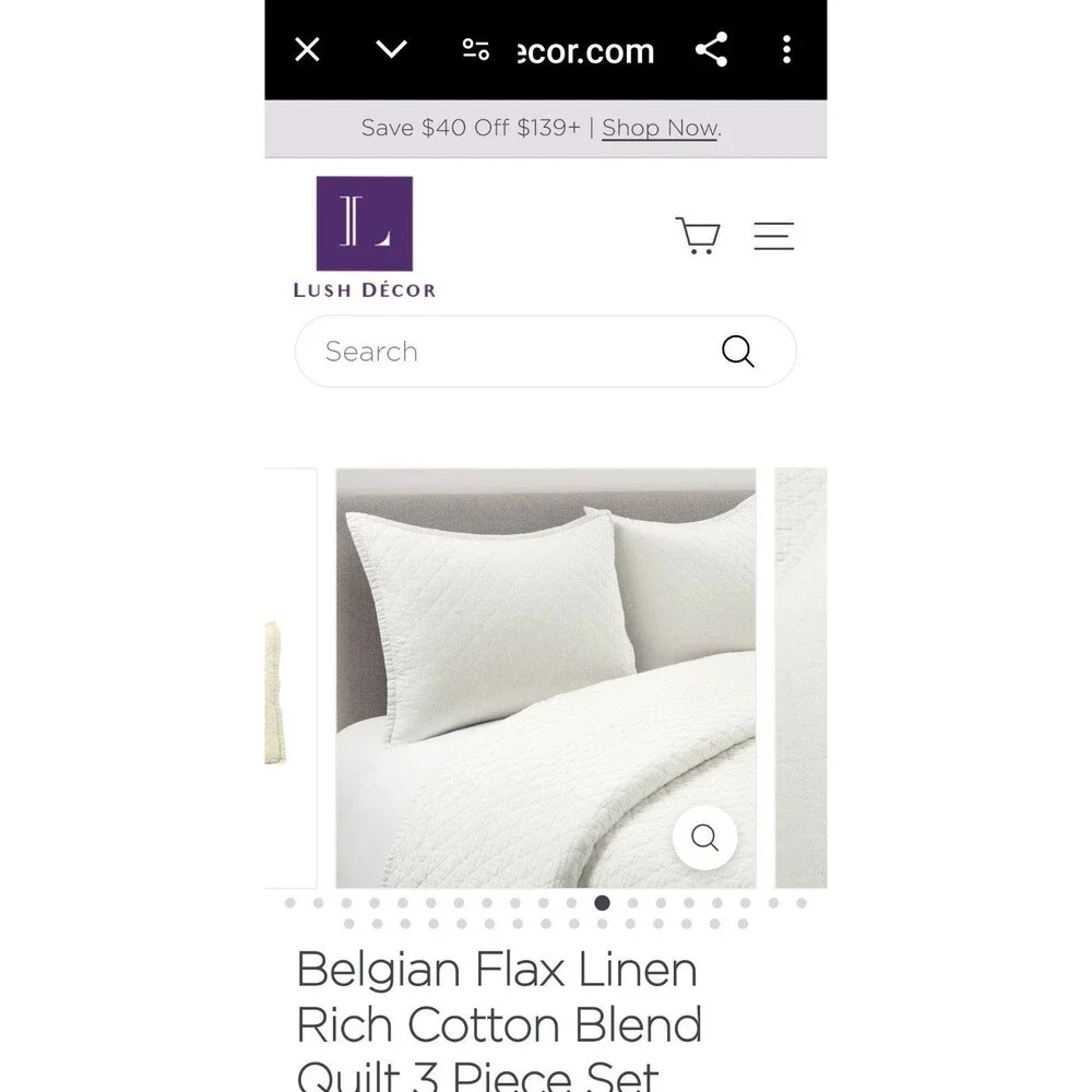 Belgian Flax Linen Rich Cotton Blend Quilt 3 Piece Set for full or queen -Ivory